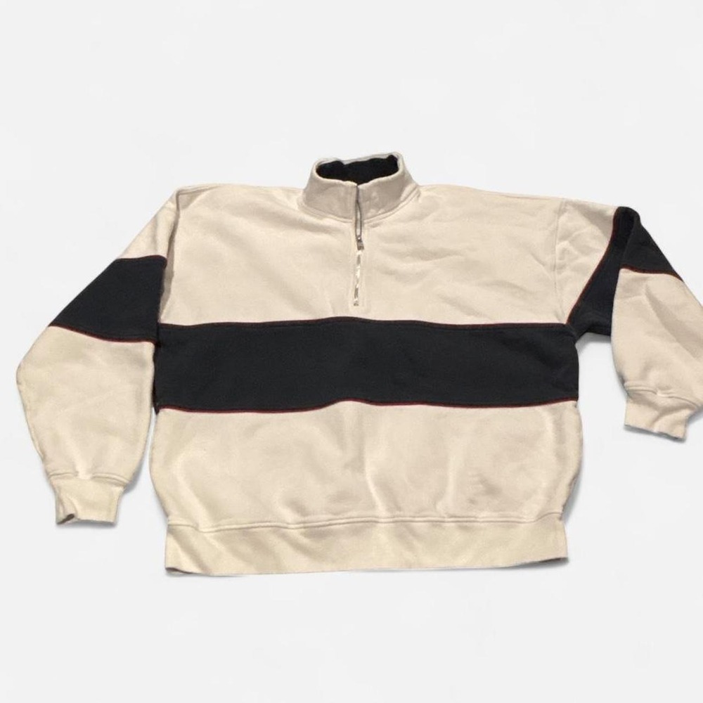 Abercrombie SoftAF Essentials Retro Colorblock 1/4 Zip fleece oversized XL Cream